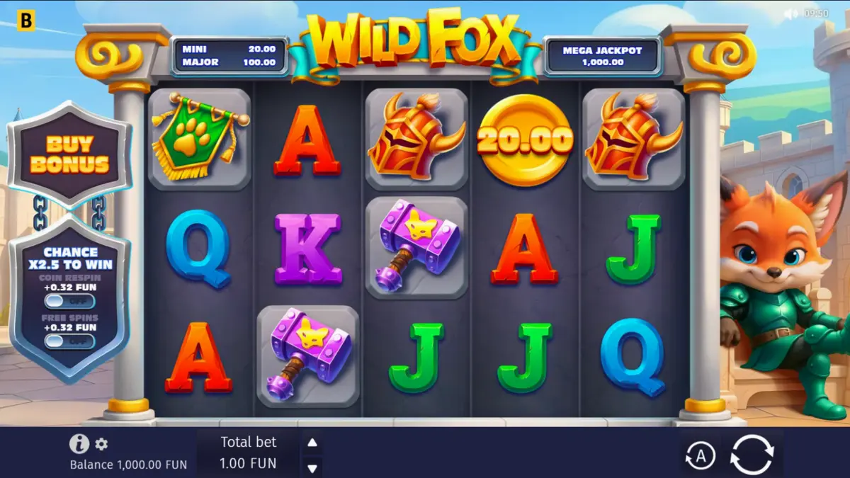หน้าจอเกมสล็อต Wild Fox บนอุปกรณ์มือถือ